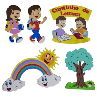 Kit Painel em EVA Volta às Aulas: Cantinho da Leitura Árvore Arco Íris Nuvem e Sol Crianças Sala de Aula em Oferta na Shopee