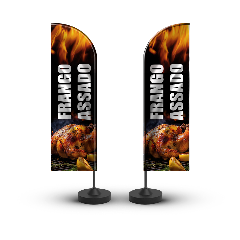 Wind Banner Frango Assado Somente Tecido Dupla Face 2,0m Promoção Só Tecido