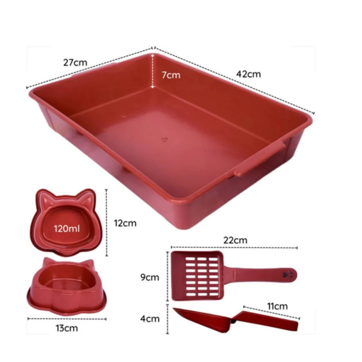 Kit Caixa de Areia para Gatos Higiênico com Pá Comedouro Bebedouro Banheira Sanitário