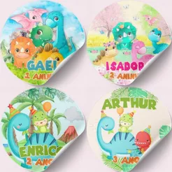 50 Adesivos Personalizados Dino Baby Dinossauro Redondo p Lembrancinhas Festa Infantil | 4x4 ou 5x5
