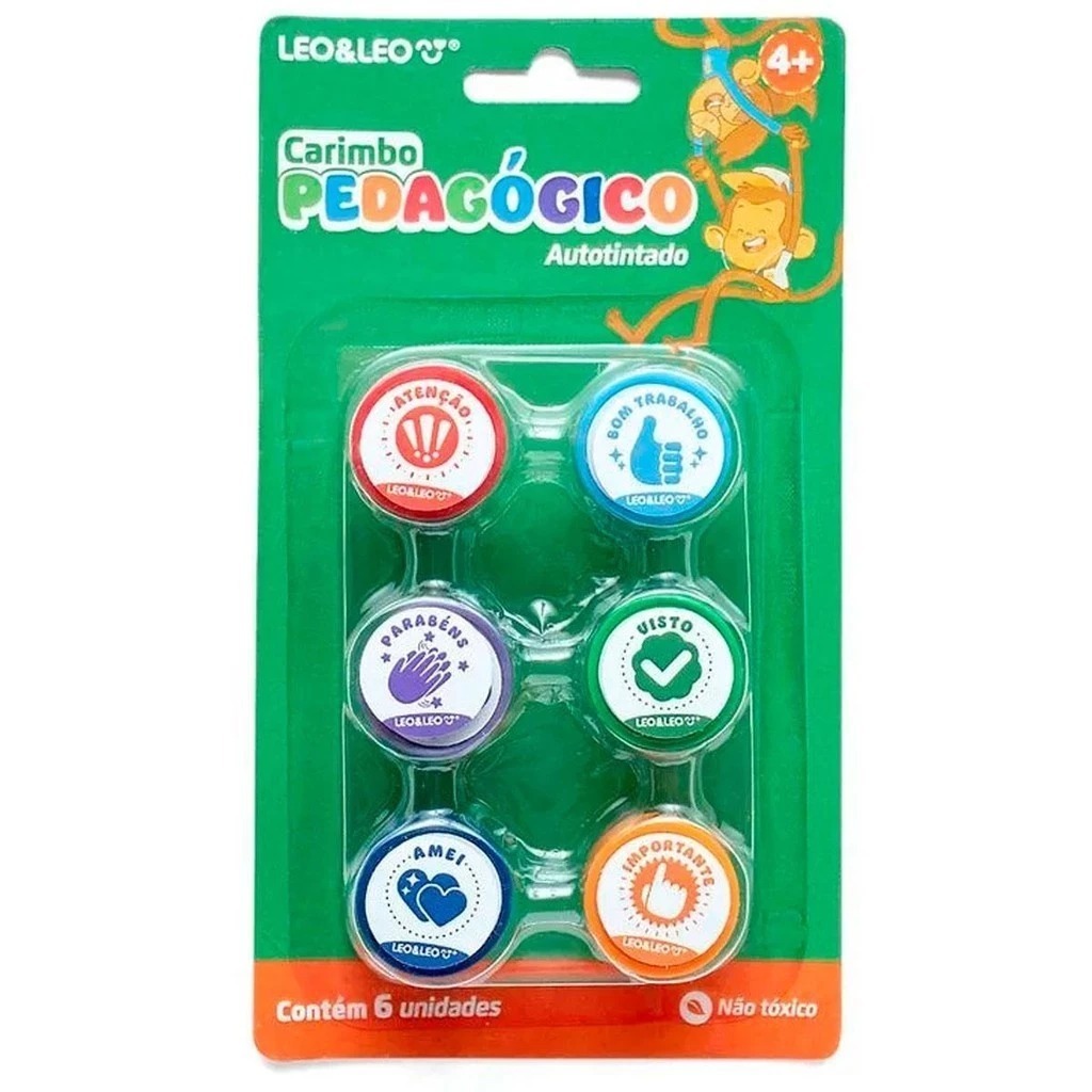 Carimbo Pedagógico Autotintado Blister com 6 Unidades Professora Correção Infantil - Leo&Leo