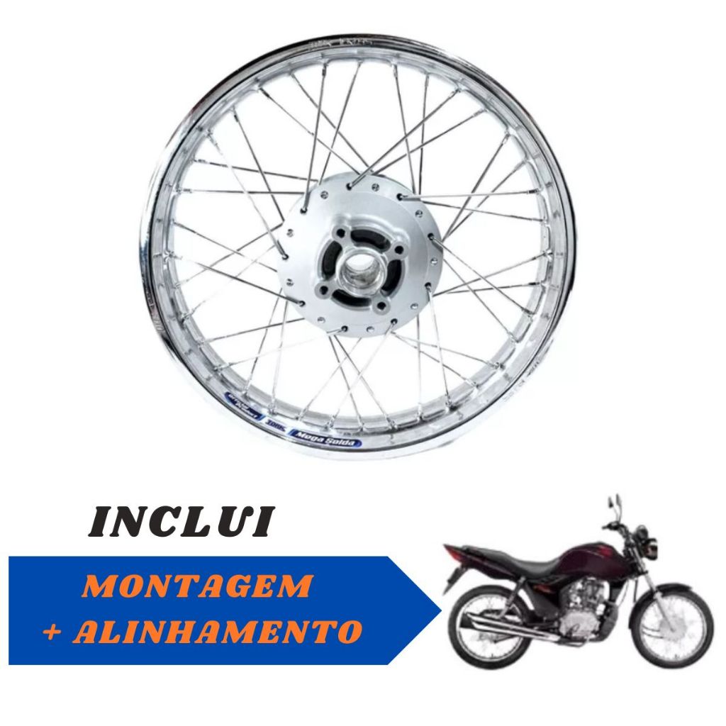 Aro Roda Traseira Fan Cg Titan 125 Montado Alinhado Cromado Com Raio 4mm