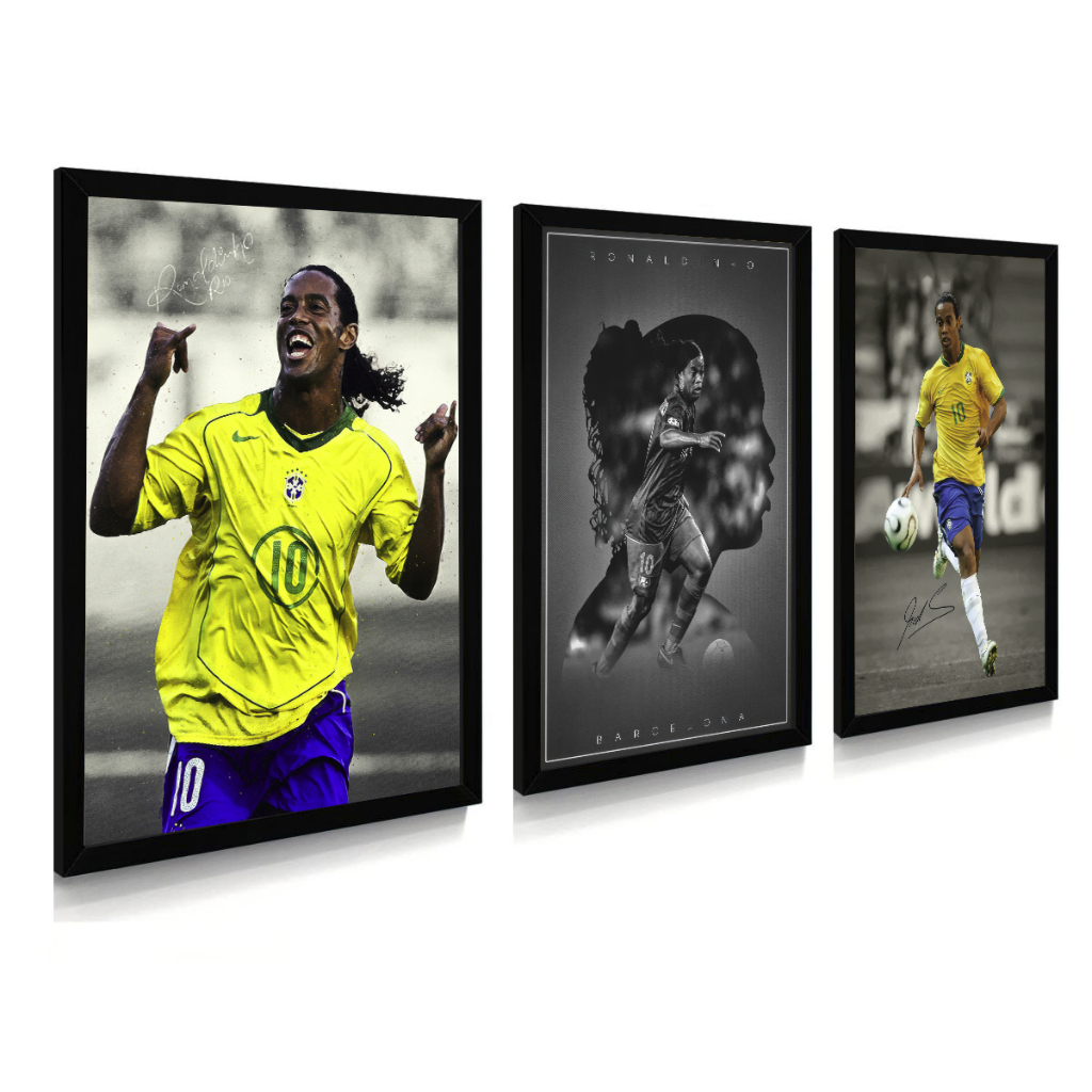 Kit 3 Quadros Decorativos Ronaldinho Gaúcho R10 Seleção Brasileira