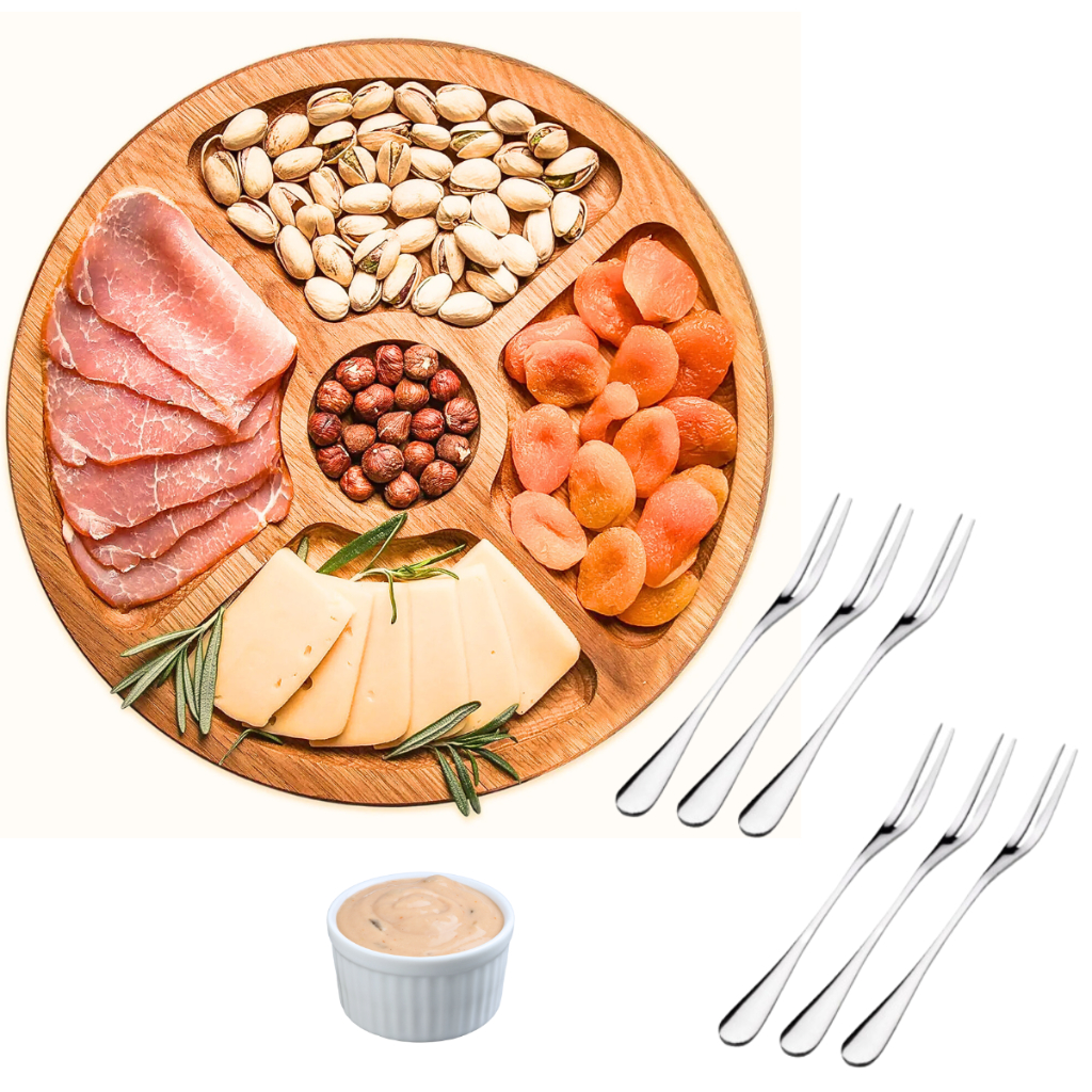 Petisqueira Redonda de Bambu Kit Petisqueira Mesa Posta 3 Peças