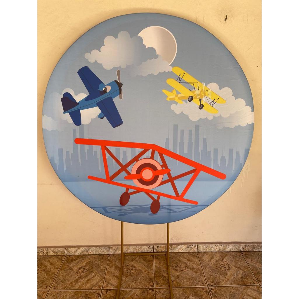 Capa para painel de Festa Redondo 1,50 mts Malha Sublimado Avião