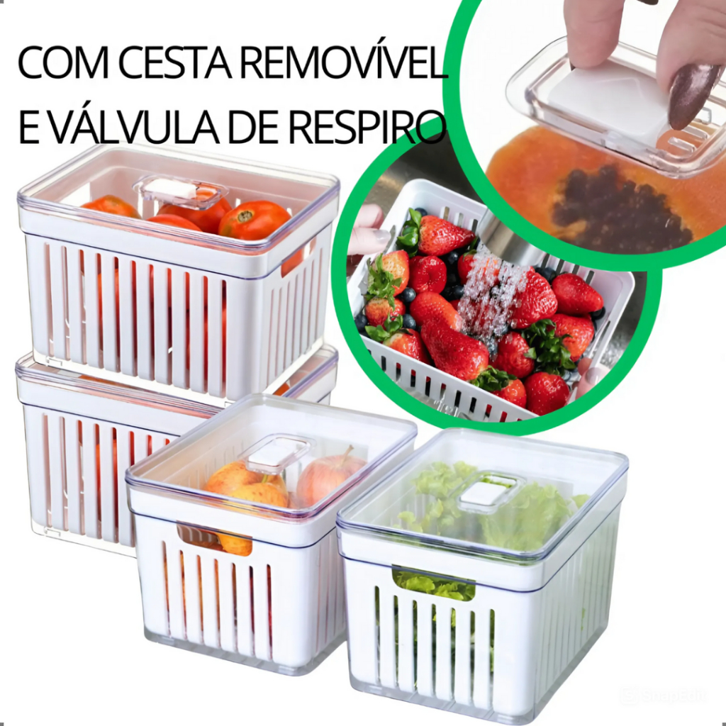 Organizador de Geladeira 3,8L Kit 4, 3, 2 ou 1 Uni com Tampa Grande Transparente Acrílico ...
