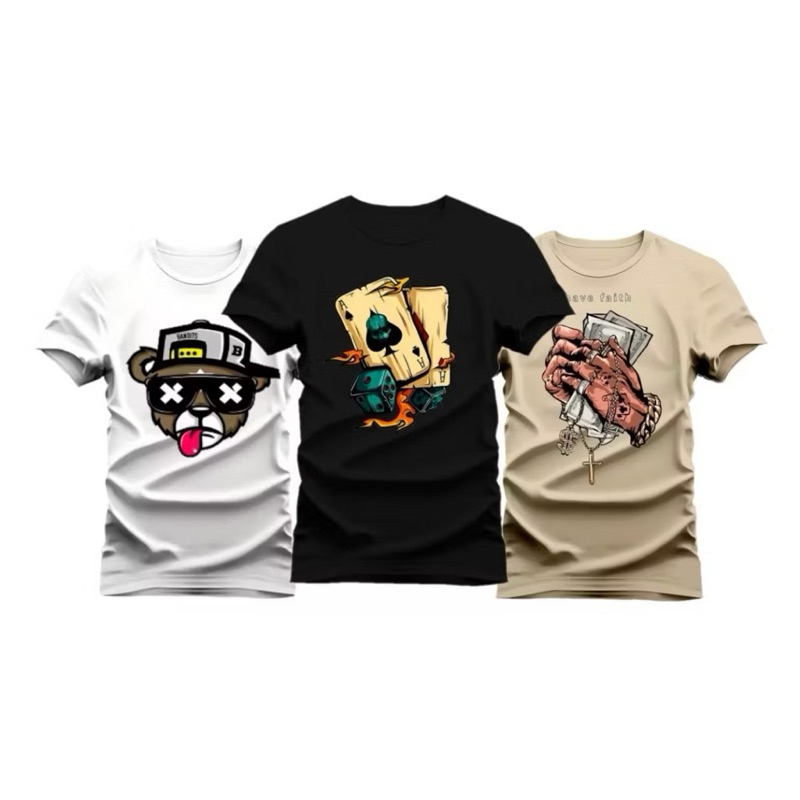 Kit 3 camisetas Masculina T-Shirt estampadas Premium envio imediato em Oferta na Shopee
