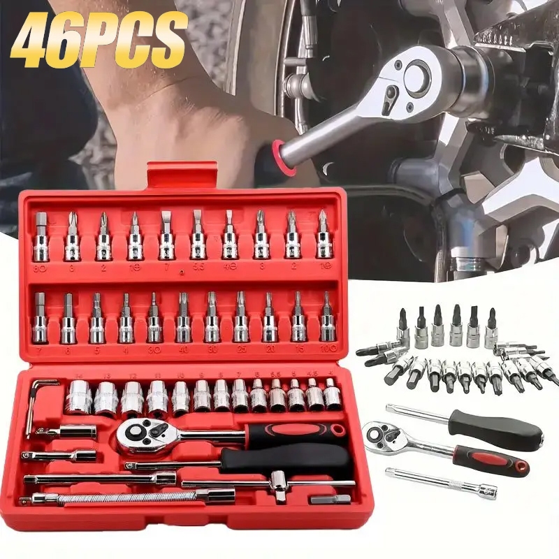 Ferramentas 46 Peças Jogo De Soquetes Chave Catraca Reversível Com Maleta Jogo De Ferramentas Completo