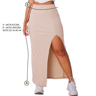 Saia de Fenda Midi Longa Canelada Estilo Blogueira em Oferta na Shopee