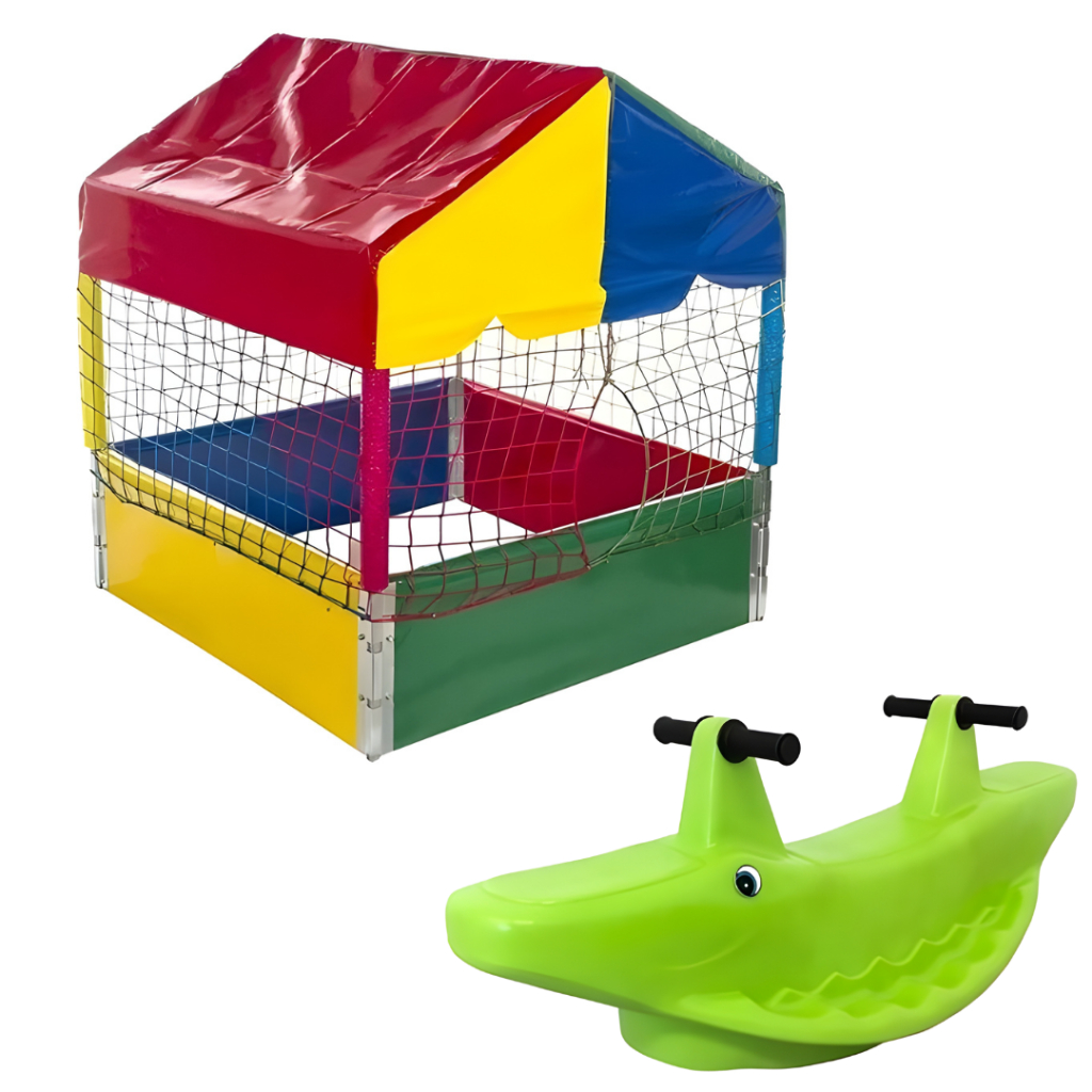 Piscina De Bolinhas Quadrada 1,00m Nacional + Gangorra Jacaré 2 Lugares em Oferta na Shopee