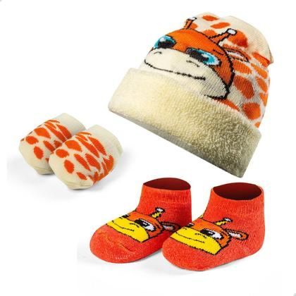 Kit 5 peças Touca Luva E Meia Inverno Bebê Saída Maternidade Recém Nascido