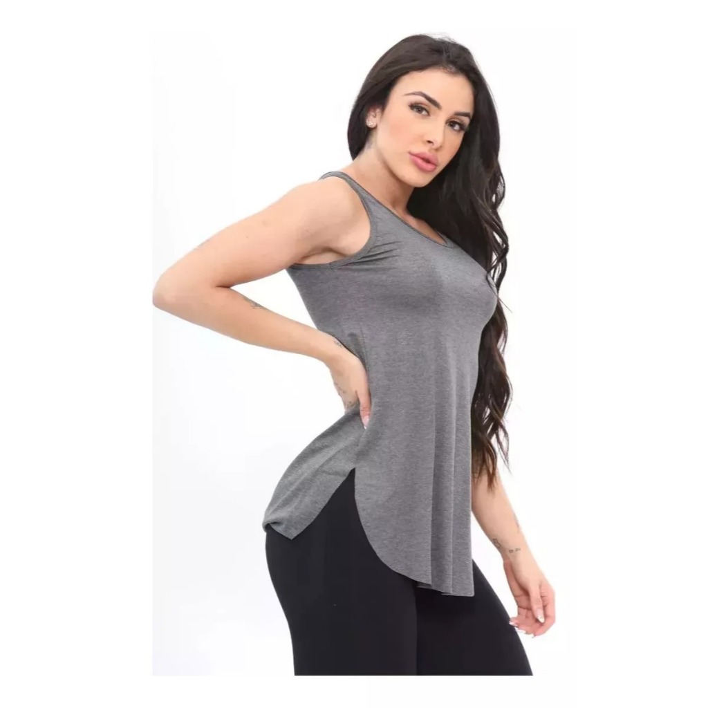 Kit 3 Blusa Regata Tapa Bumbum Long Academia Fitness — imagem 2 de 2