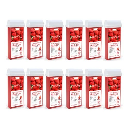 Cera Para Depilação Roll-On Morango Kit com 12 Unidades 100g Depilflax em Oferta na Shopee