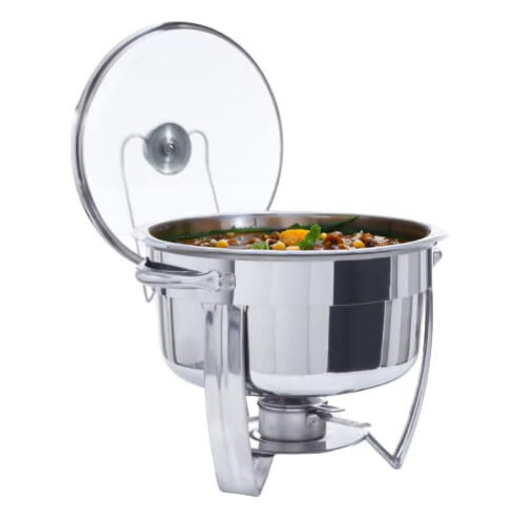 Rechaud Inox 6 Litros Redondo Tecnocuba Banho Maria Tampa de Vidro Temperado e Queimador Álcool Gel