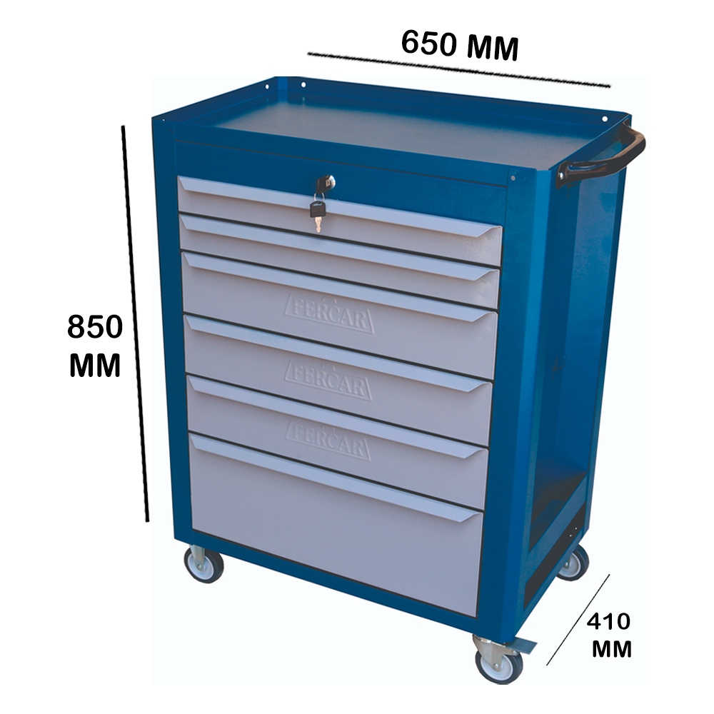 Detalhes do Carrinho Fechado Para Ferramentas Com 6 Gavetas Chaveado Azul (C08) - Fercar