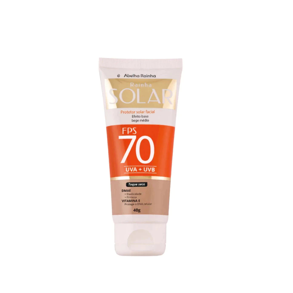 Protetor Solar Facial efeito base 40g Abelha Rainha Bege Médio Fps 70