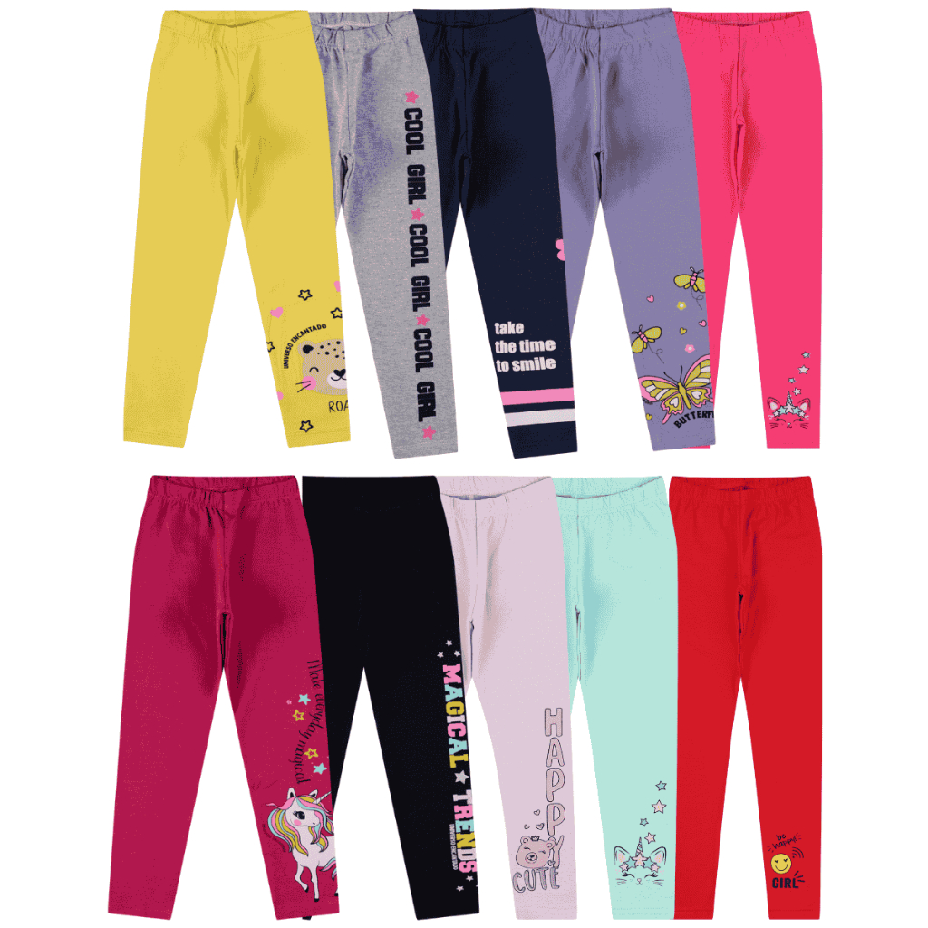 Kit Sortido de 6 Calças Leggings de Cotton para Meninas Infantil Feminino Calças Estampadas Estilosas e Confortáveis em Oferta na Shopee