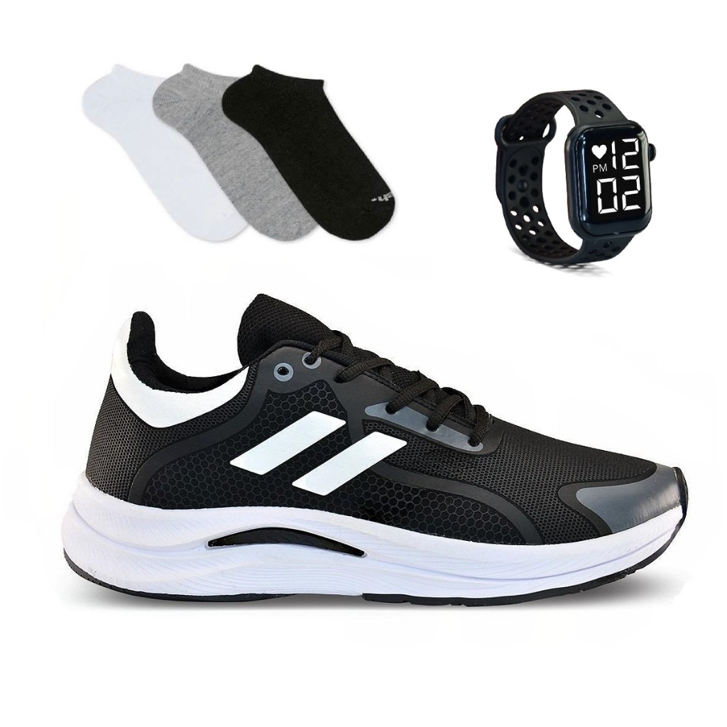 Tênis Masculino e Feminino + Relogio + Meia Esportivo De Corrida-Treino Academia Caminhada...