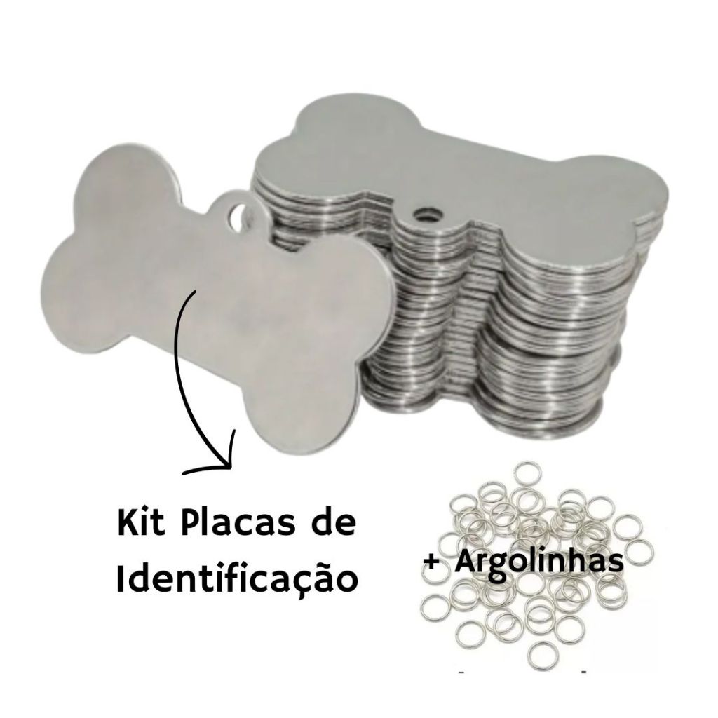 Pingente Placa de Identificação Pet Kit Cachorro Gato