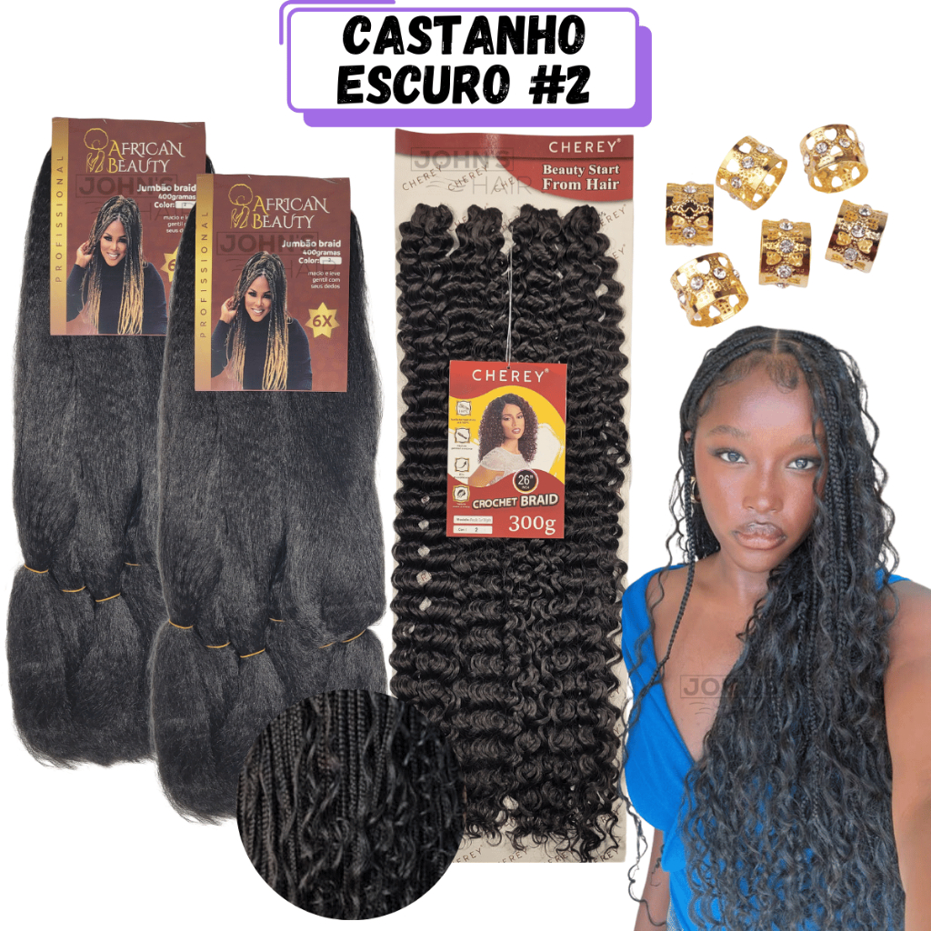 Kit Gypsy 2 Super Hiper Jumbo Jumbão African Beauty + 1 Cabelo Organico Percific Curl Cacheado +anéis