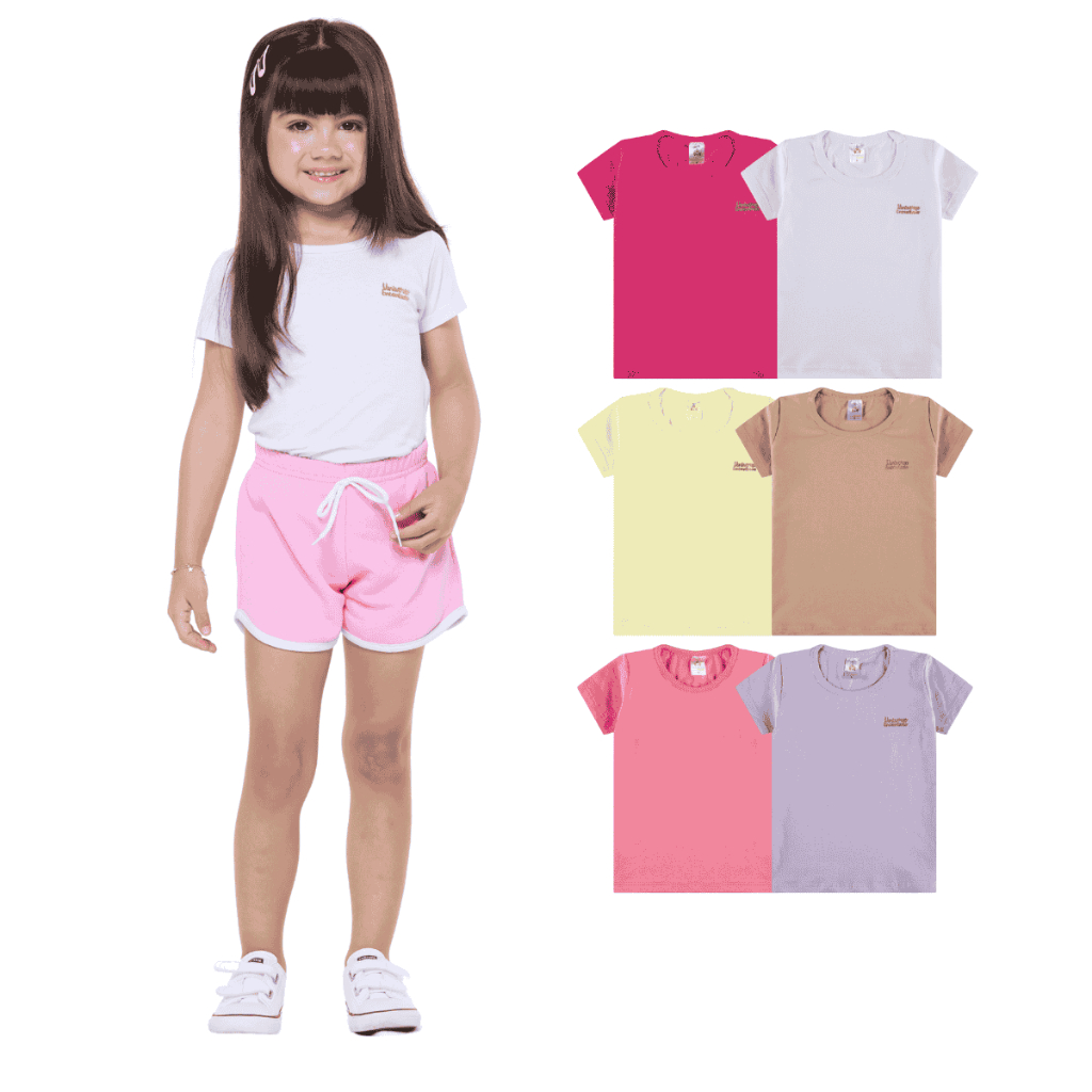 Kit 2, 6 ou 8 Blusas Manga Curta Infantil Menina Básica Lisa Casual de Verão Algodão Infantil Feminino em Oferta na Shopee