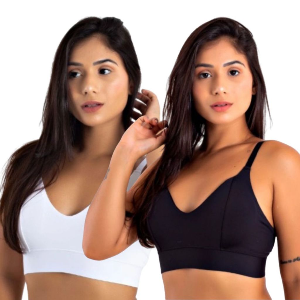 Kit 2 Sutiã Sem Bojo Feminino Reforçado Sustentação Alças Reguláveis Linha Dia e Noite em Oferta na Shopee