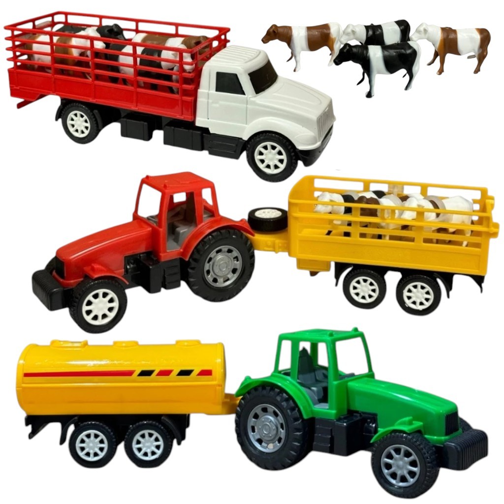 Kit 3 Carros da Fazenda 1 Trator Boiadeiro 1 Caminhão Boiadeiro 1 Trator com Tanque - Diverplas