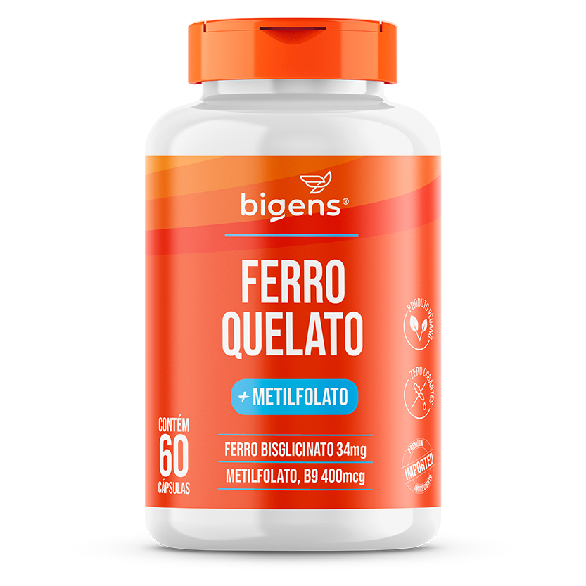 Ferro Quelato 34mg + Metilfolato 400mcg ( Por Cápsula ) | 60 Cápsulas | Vegano | Bigens em Oferta na Shopee