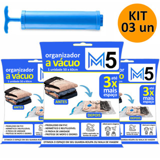 Kit 3 Saco a Vácuo 50x60cm Organizador Hermético para Mala de Viagem Guarda Roupa + Bomba em Oferta na Shopee