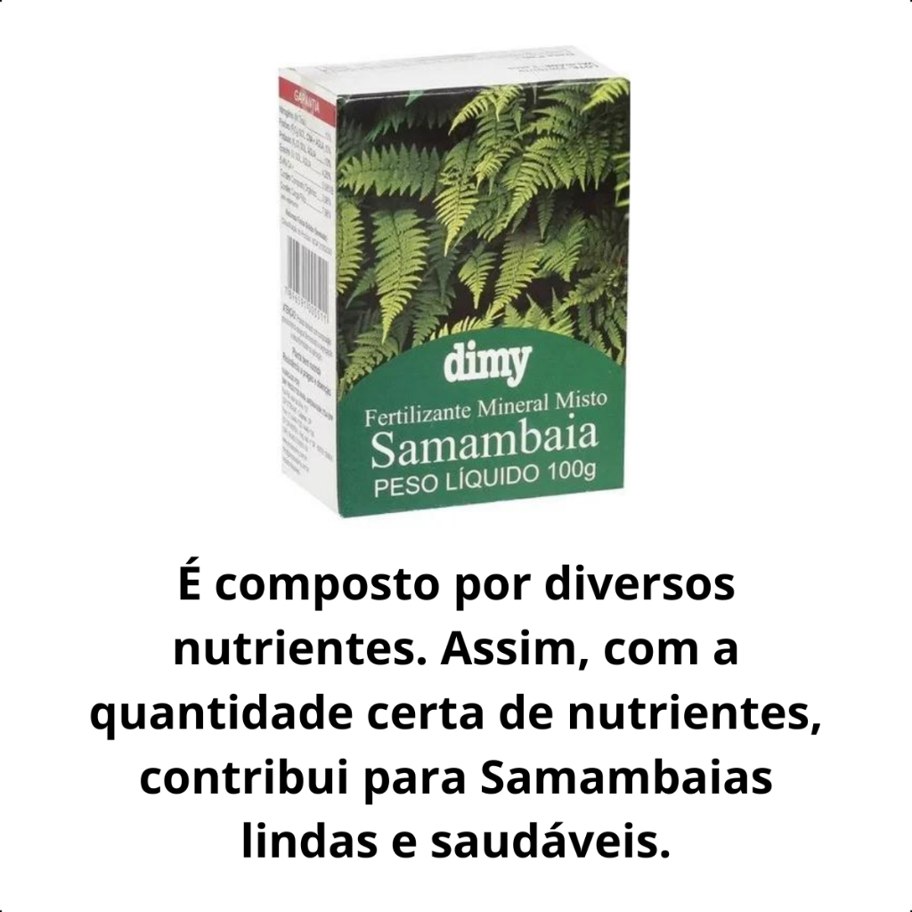 Produto ADUBO FERTILIZANTE DIMY SAMAMBAIA 100G NUTRIÇÃO COLORAÇÃO CRESCIMENTO