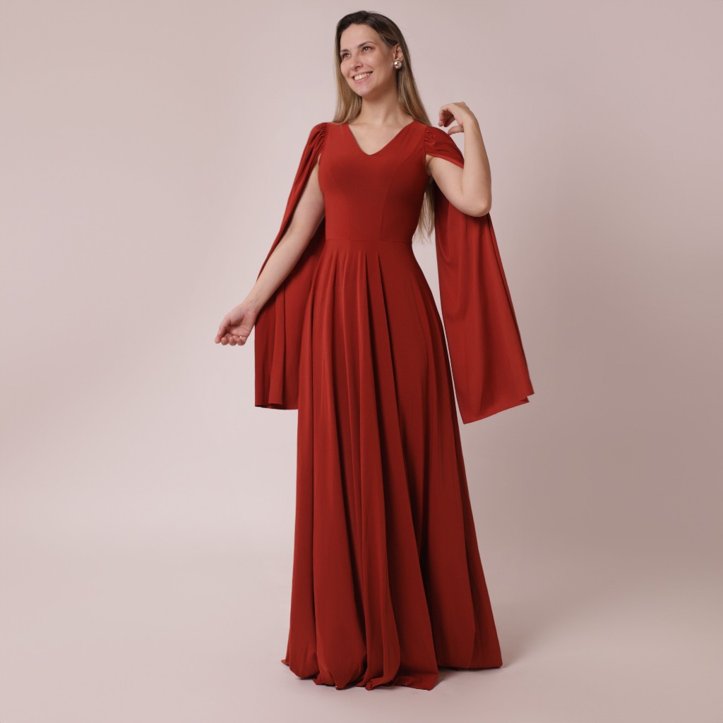Vestido Longo Princesa, Manga Capa Dm075