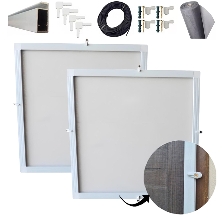 Kit 2 Telas Mosquiteiro 0,60 X 0,60 Branco + Acessórios P/ Janela Anti Insetos