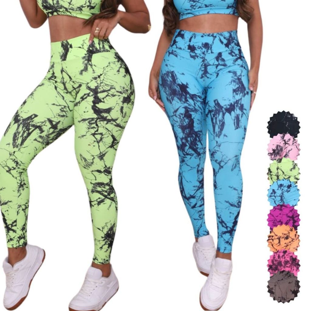 2 Legging Marmorizadas Fitness Kit 2 Calças Tie Dye Feminina Academia Conjunto Academia