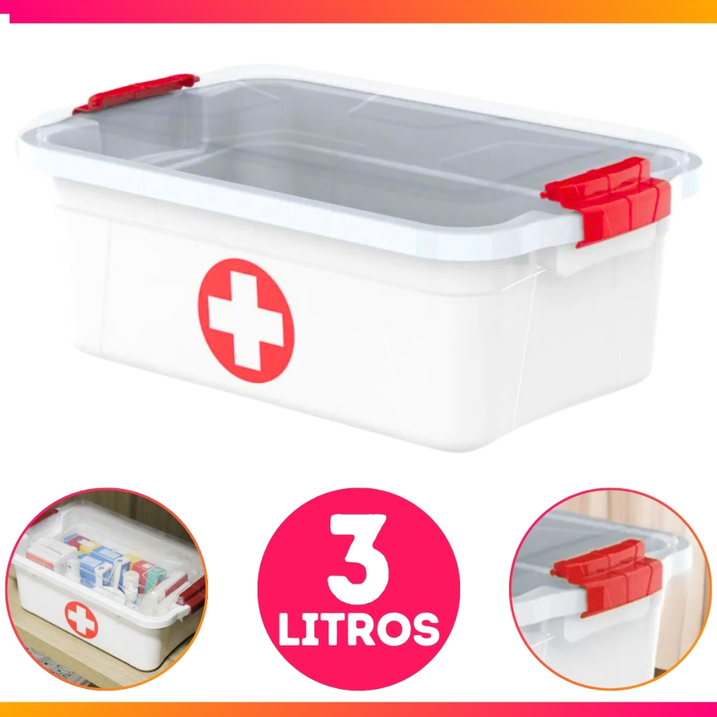 Caixa Primeiros Socorros Organizadora De Medicamentos e Remédios C/ 2 Travas 3 Litros