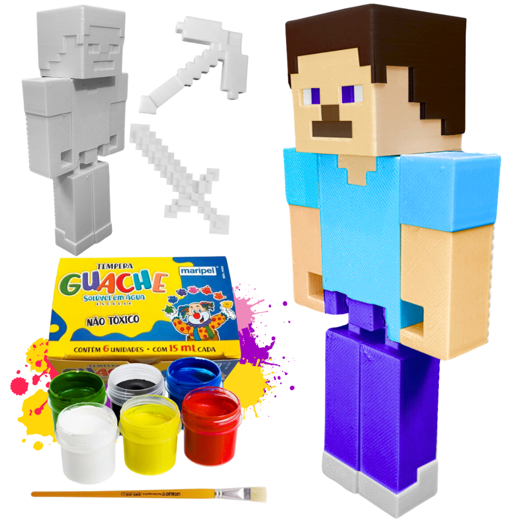 Boneco Steve Minecraft Para Colorir Pintar Com 6 Tintas Para Criancas Brinquedo de Pintura Infantil Educativa em Oferta na Shopee