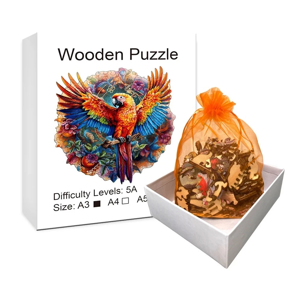 Quebra Cabeça 3d Puzzle Madeira Arara Vermelha. A4. (M187-M)