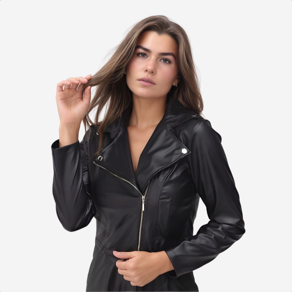 Jaqueta Feminina Couro Fake Blusa Courino Sintético Glamour Com Ziper