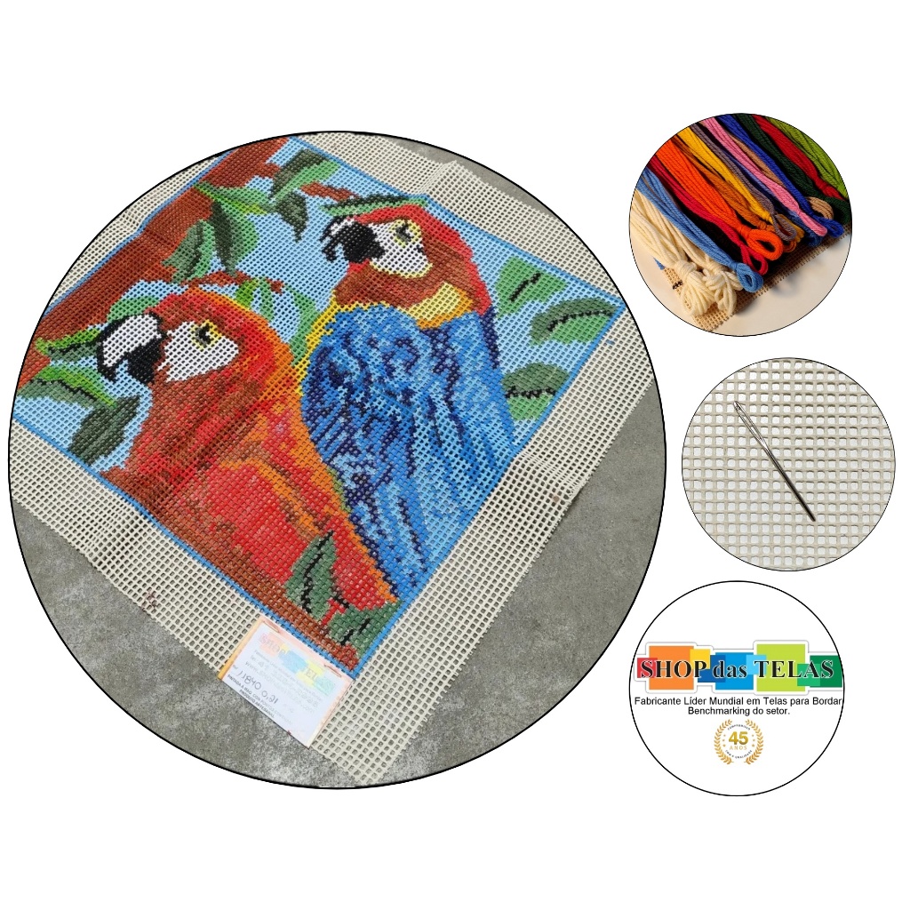 Kit para Bordar Almofadas Meio Ponto vários modelos Tela + Lãs + Agulha + Manual de Ponto Tapeçaria