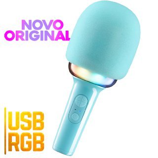 Microfone de karaokê Azul Bluetooth sem fio, microfone de canto, microfone portátil com alto-falante portátil