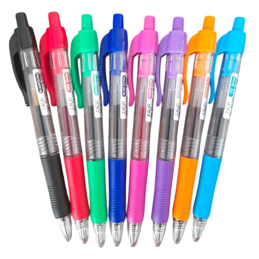 Kit com 8 Caneta Press-Gel Pens Coloridas (G-1102-8) Ponta 0.7mm / Papelaria em Oferta na Shopee