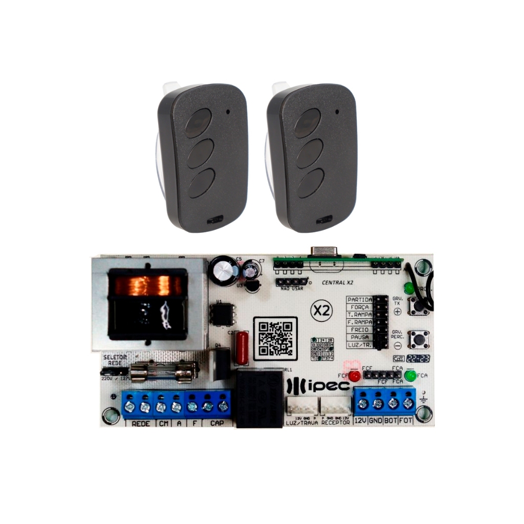 Kit 1 Central Portão Eletrônico Completo + 2 Controle de Portão Eletrônico Ppa Rcg Garen