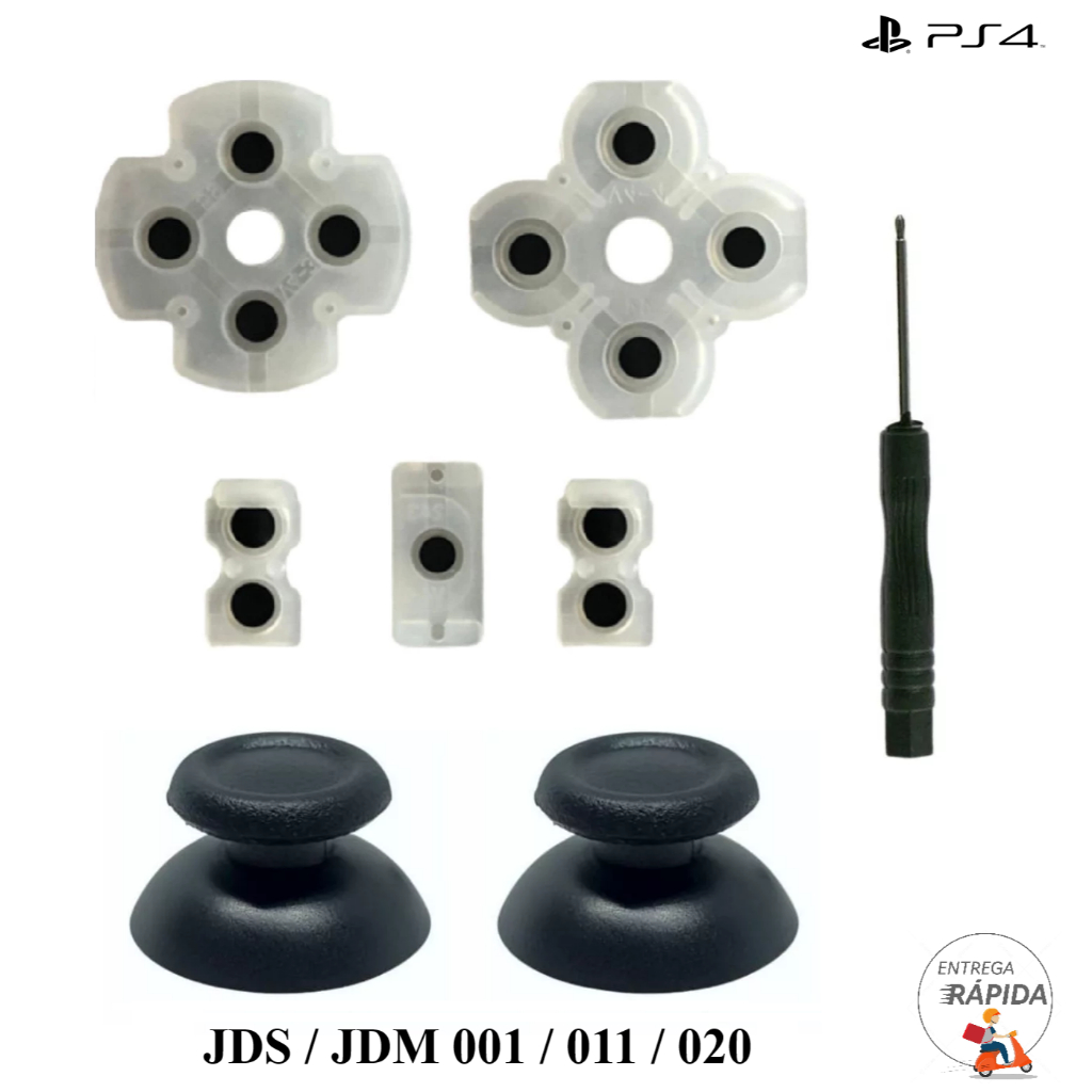 2x Cap Ps4 + Chave Philips 1.5mm + Borracha Condutiva para Controle Ps4 001/011/020