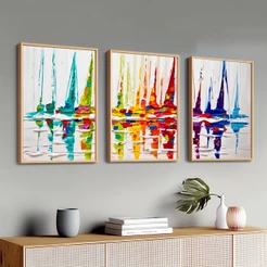 Conjunto Quadros Decorativos Luxuosos Pintura Abstrata Moldura De Madeira Grande Sala Escritório