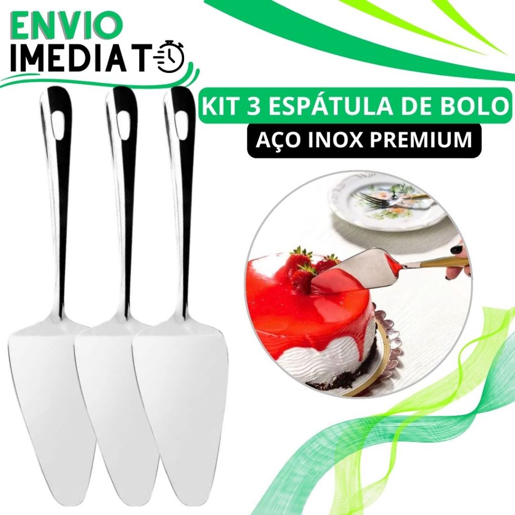 KIT 3 Espatula Reta GRANDE Para Servir Pudim Bolo Doce Sobremesa 100% Aço Inox Para Casa Restaurante Buffet Doceria