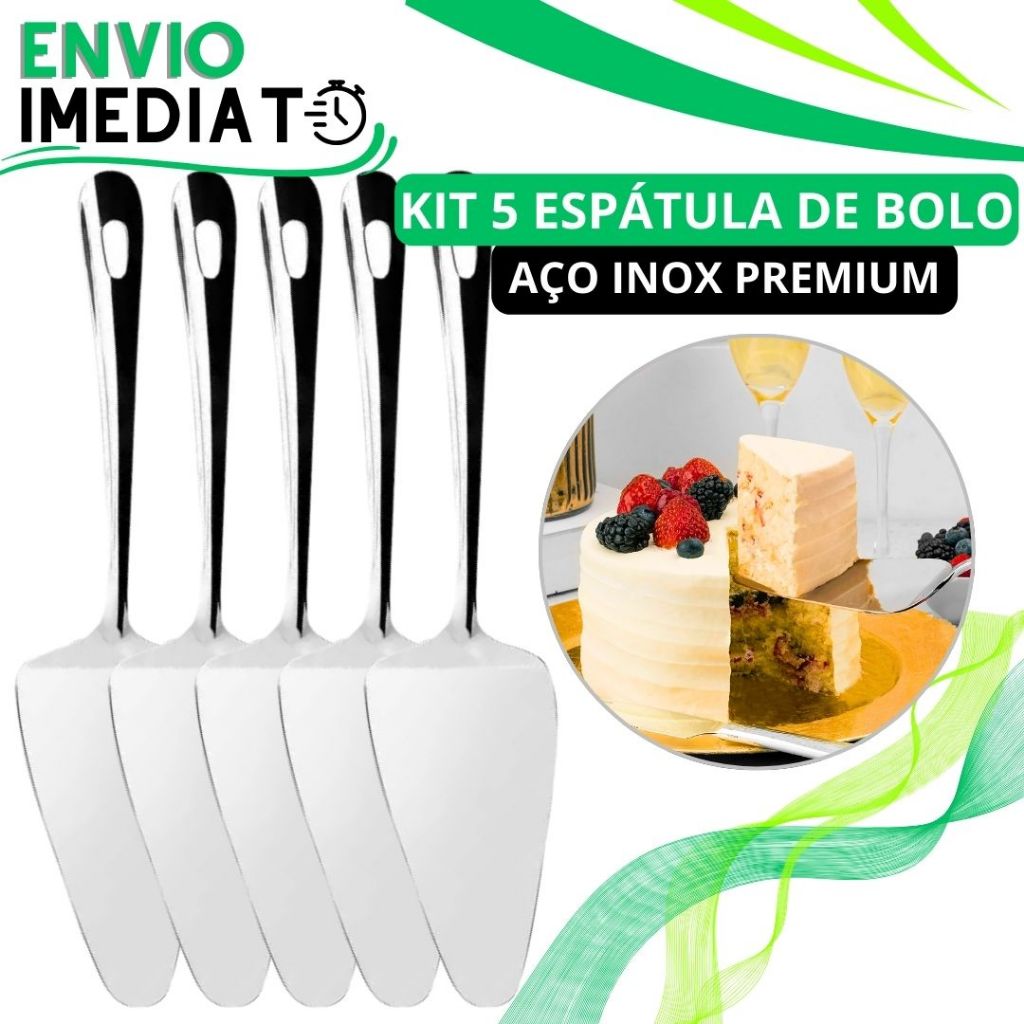 KIT 5 Espatula Reta GRANDE Para Servir Pudim Bolo Doce Sobremesa 100% Aço Inox Para Casa Restaurante Buffet Doceria