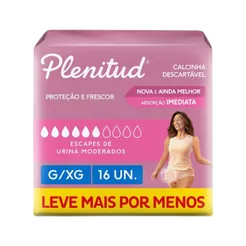 Calcinha Descartável Plenitud Femme Escapes De Urina G/XG Com 16 Un