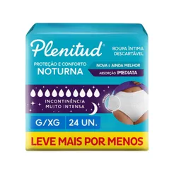 Roupa Íntima Descartável Plenitud Noturna Incontinência Severa G/XG Com 24 Un