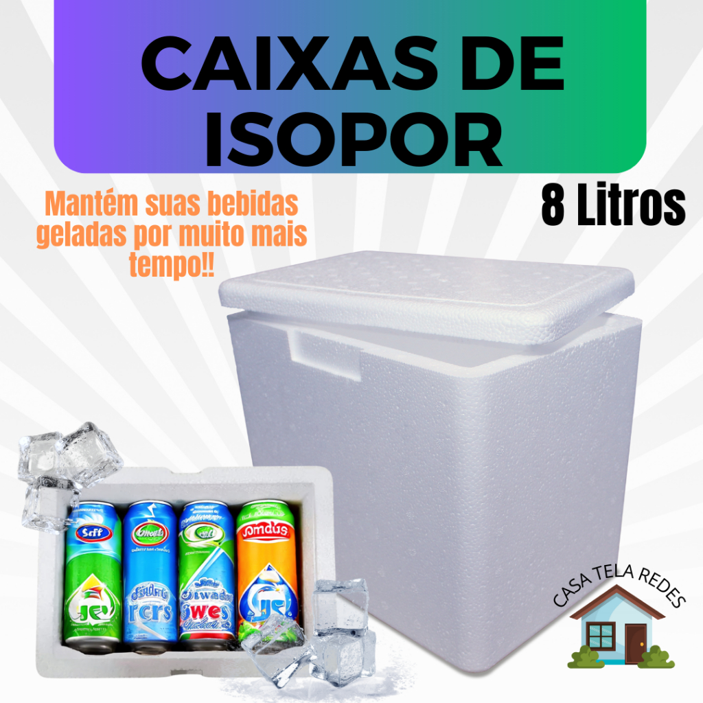1 Caixa Isopor 8 litros EPS para Transporte de Bolos de Pote, Sobremesas, Empadas, Sorvetes, Latas em Oferta na Shopee