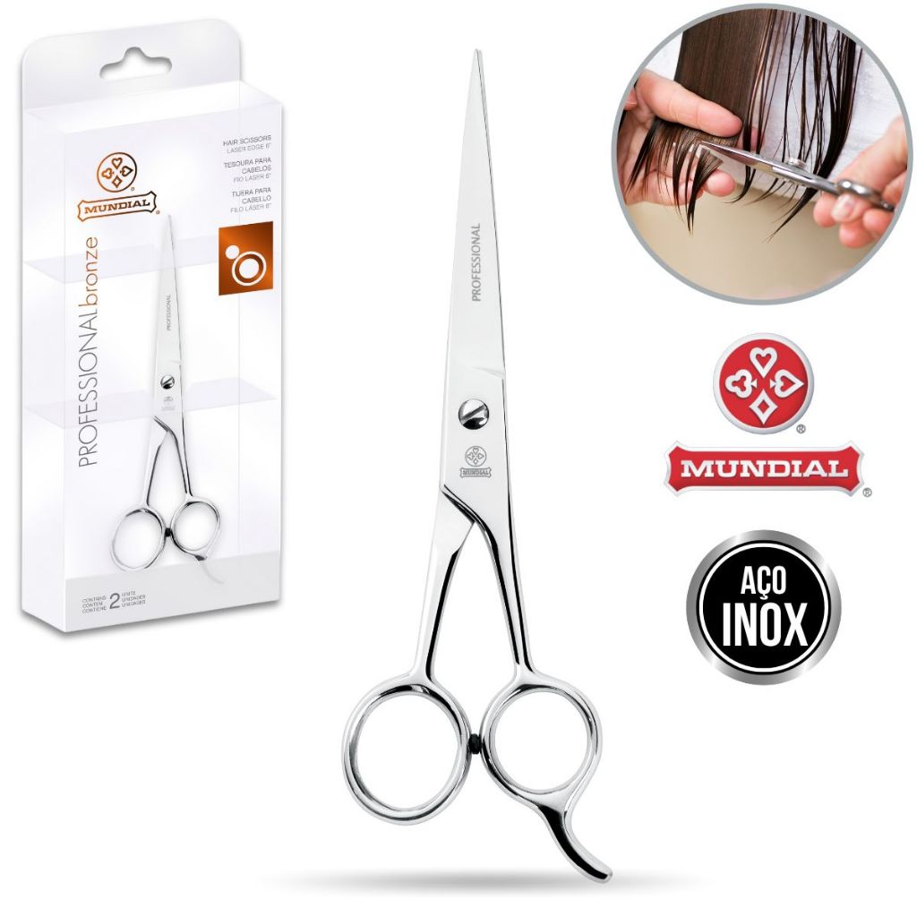 Tesoura De Cabelo Profissional Fio Laser 6 Mundial Bc-343 Aço em Oferta na Shopee
