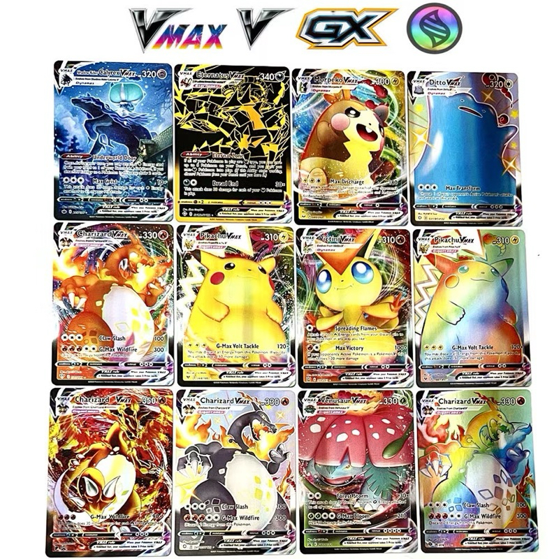 Lote 60 Cartas Pokémon TCG Rainbow Ultra Raras GX/VMAX Cards Anime Para Coleção Batalhas e Presentes Ideal Para Crianças